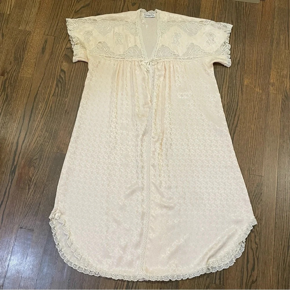 Christian Dior Lingerie Union Made Light Peach Satin Long Robe Petite - Picture 8 of 11